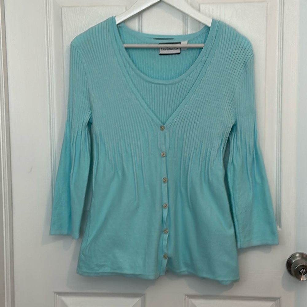 croft & barrow Aqua Ribbed V-Neck Button Front Top